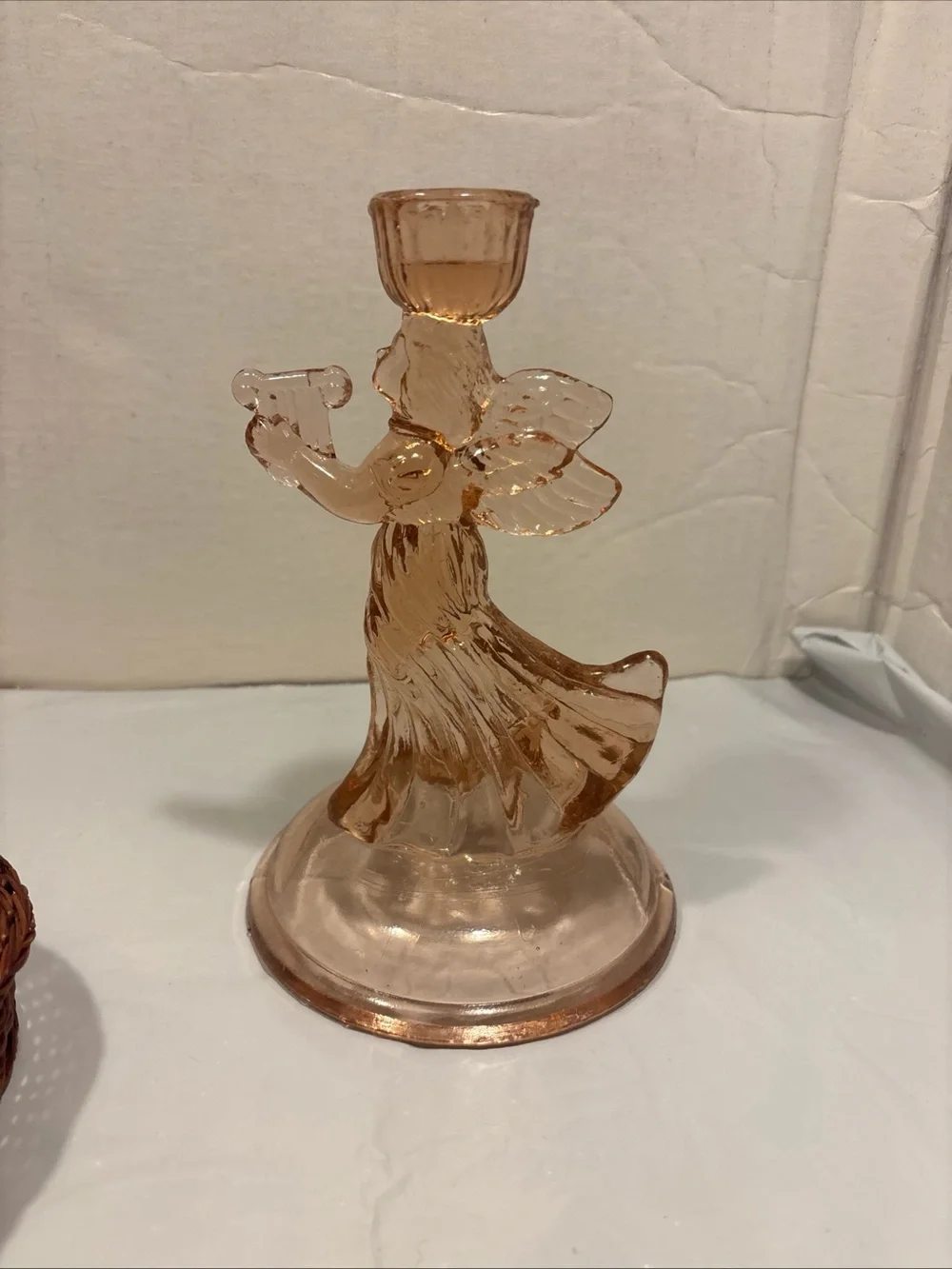 Vintage Angle Depression ERA 8”in Pink Angel Candlestick Holder